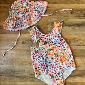 H&M Floral Kids Matching Bathing Suit and Sun Hat